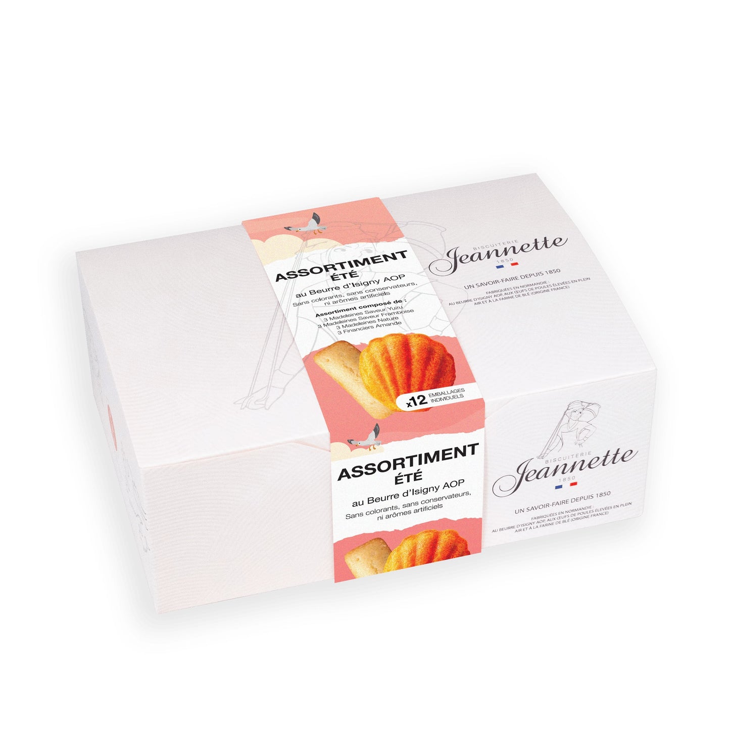 Boîte d'une assortiment de madeleines et financiers
