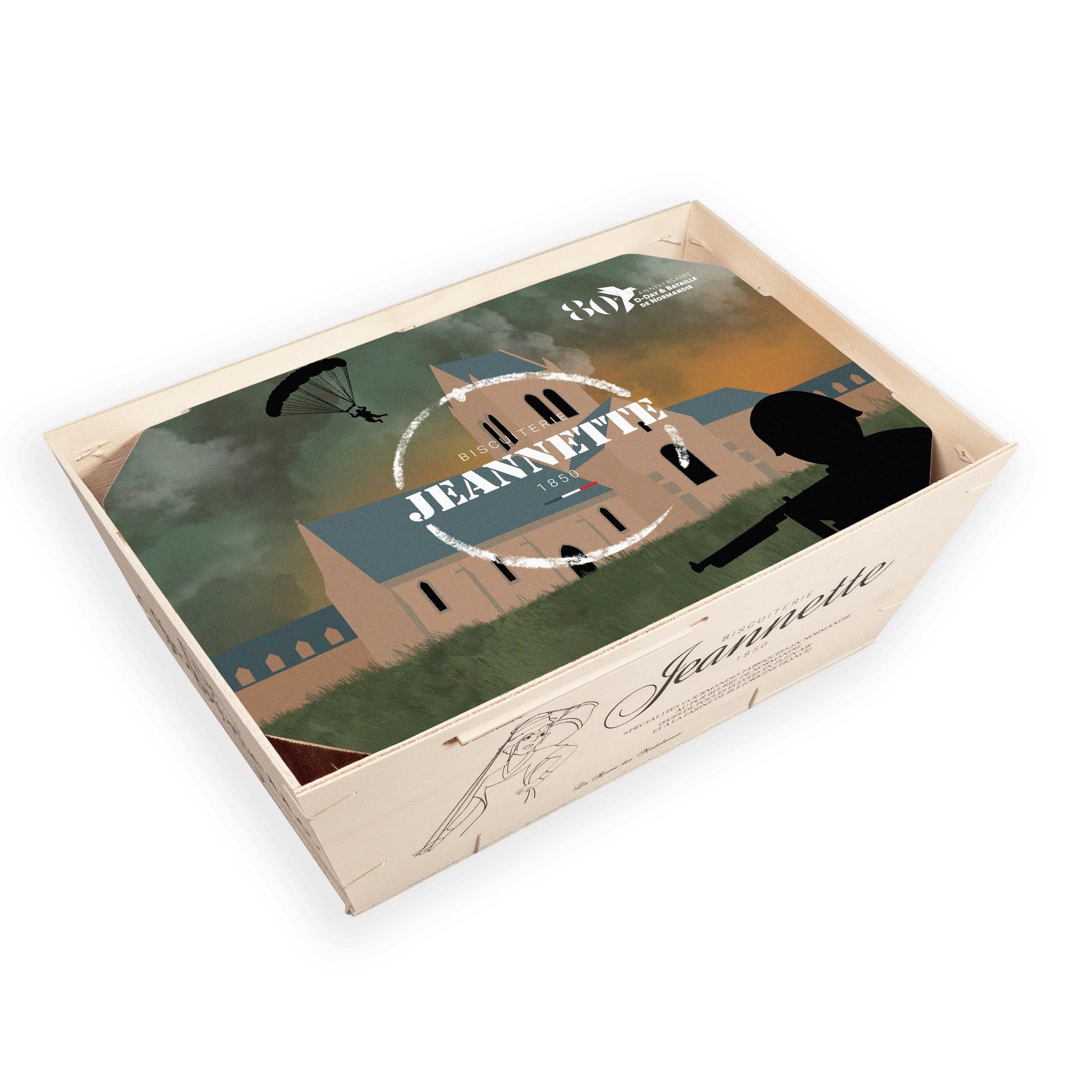 Bourriche de Madeleines avec une illustration D-DAY